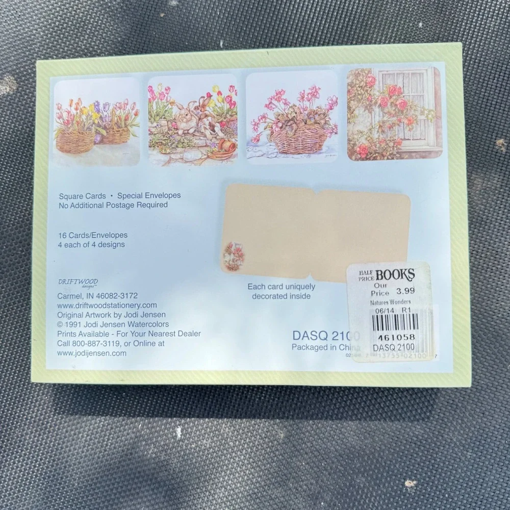 Vintage Nature's Wonders Jodi Jensen Watercolor Square Cards‎ Boxed Set 16 Count